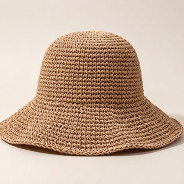 Foldable Woven Bucket Hat, Wide Brim Sun Hat for Beach & Travel